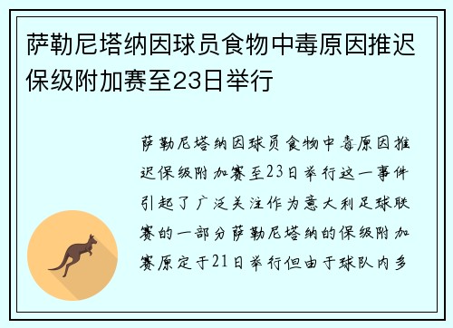 萨勒尼塔纳因球员食物中毒原因推迟保级附加赛至23日举行