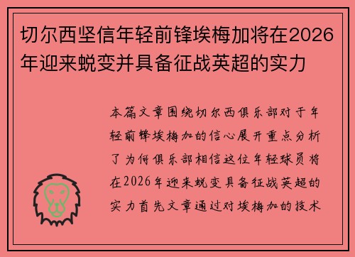 切尔西坚信年轻前锋埃梅加将在2026年迎来蜕变并具备征战英超的实力